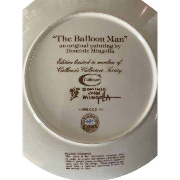 The BALLOON MAN by Dominic Mingolla! Limited Edition Calhoun's Plate (1979) - Picture 3 of 4